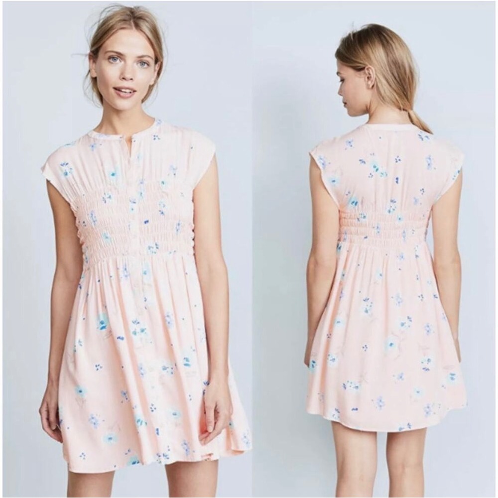 Free People Greatest Day Floral Mini Dress Cap Sleeve Button Front Pink Small
